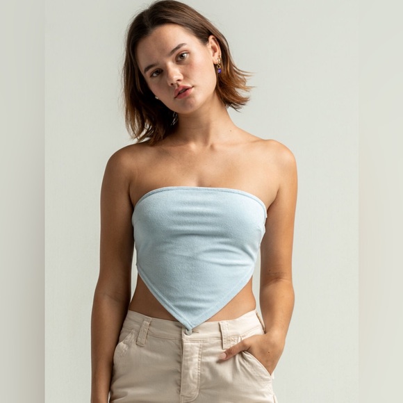 NWOT NIA Terrycloth Women’s Scarf Crop Tie Top in Sky Blue - Size XS - Picture 1 of 11